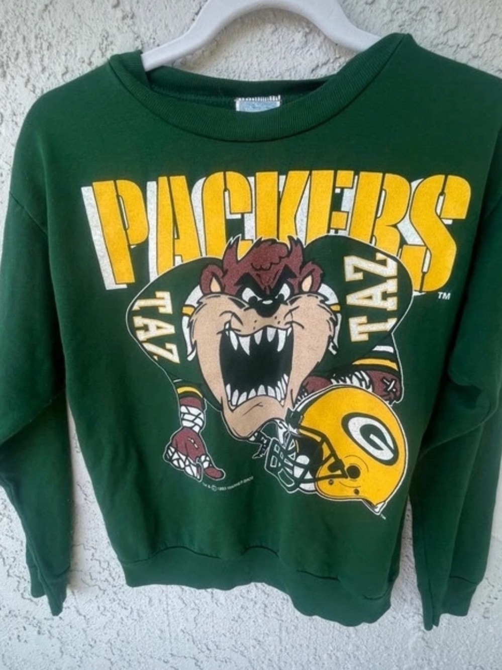 Vintage Green Packers Taz Graphic Crewneck Sweatshirt - Kids